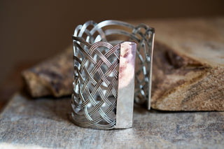 Large Woven Silver Cuff Bracelet, Boho Cuff Bracelet, Cosplay Jewellery, Celtic Knotwork