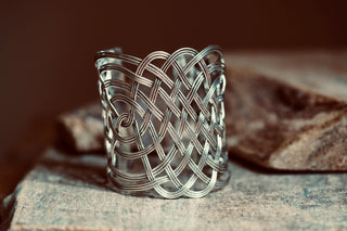 Large Woven Silver Cuff Bracelet, Boho Cuff Bracelet, Cosplay Jewellery, Celtic Knotwork