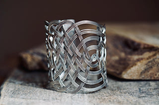 Large Woven Silver Cuff Bracelet, Boho Cuff Bracelet, Cosplay Jewellery, Celtic Knotwork