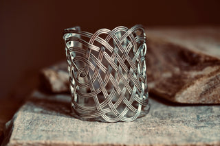 Large Woven Silver Cuff Bracelet, Boho Cuff Bracelet, Cosplay Jewellery, Celtic Knotwork