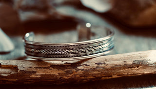 Silver Boho Cuff Bracelet, Textured Beaded Bracelet, Bohemian Jewellery Gift for Her