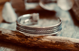 Silver Boho Cuff Bracelet, Textured Beaded Bracelet, Bohemian Jewellery Gift for Her