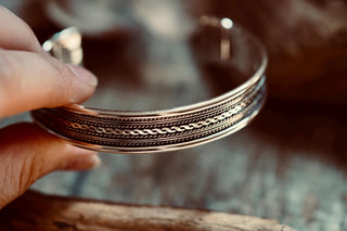 Silver Boho Cuff Bracelet, Textured Beaded Bracelet, Bohemian Jewellery Gift for Her