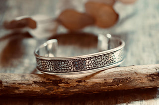 Silver Boho Cuff Bracelet, Textured Beaded Bracelet, Bohemian Jewellery Gift for Her
