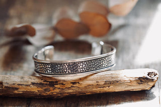 Silver Boho Cuff Bracelet, Textured Beaded Bracelet, Bohemian Jewellery Gift for Her
