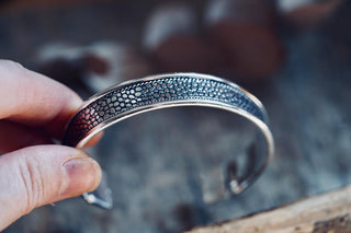 Silver Boho Cuff Bracelet, Textured Beaded Bracelet, Bohemian Jewellery Gift for Her