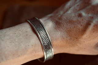 Silver Boho Cuff Bracelet, Textured Beaded Bracelet, Bohemian Jewellery Gift for Her