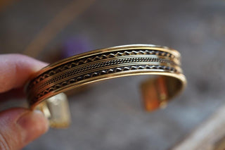Boho Cuff Bracelet, Textured Beaded Brass Bracelet, Bohemian Jewellery Gift for Her