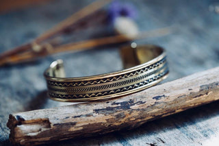 Boho Cuff Bracelet, Textured Beaded Brass Bracelet, Bohemian Jewellery Gift for Her