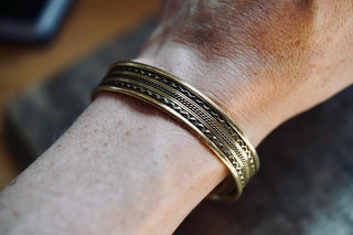 Boho Cuff Bracelet, Textured Beaded Brass Bracelet, Bohemian Jewellery Gift for Her