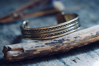 Boho Cuff Bracelet, Textured Beaded Brass Bracelet, Bohemian Jewellery Gift for Her