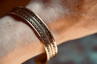 Boho Cuff Bracelet, Textured Beaded Brass Bracelet, Bohemian Jewellery Gift for Her