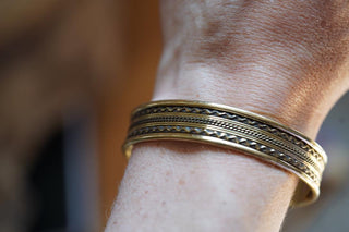 Boho Cuff Bracelet, Textured Beaded Brass Bracelet, Bohemian Jewellery Gift for Her