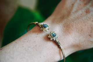 Labradorite Brass Bracelet, Brass Boho Bangle, Bohemian Gift