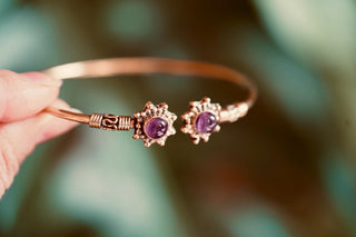Boho Brass Bracelet Amethyst, Women's Ethnic Bangle, Amethyst Gift