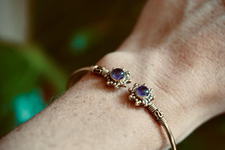 Boho Brass Bracelet Amethyst, Women's Ethnic Bangle, Amethyst Gift
