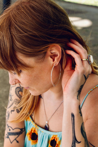 Hammered Flat Silver Hoop Earrings, Bohemian Hoops, Ethnic Jewellery, Everyday Silver Earrings
