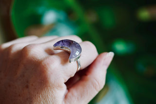 Chunky Amethyst Moon Silver Ring, Boho Jewellery, Spiritual Gift for Her , Women's Ring Astrology Jewellery