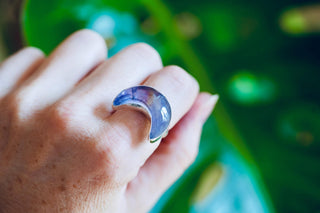 Chunky Amethyst Moon Silver Ring, Boho Jewellery, Spiritual Gift for Her , Women's Ring Astrology Jewellery