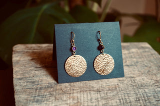 Amethyst Hammered Brass Dangle Earrings, Statement Dangle Earrings, Unique Pendant Earrings