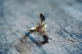Labradorite Spiral Brass Ring Adjustable Ring, One size bohemian Stone Ring for Her