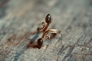 Labradorite Spiral Brass Ring Adjustable Ring, One size bohemian Stone Ring for Her