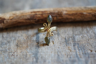 Labradorite Spiral Brass Ring Adjustable Ring, One size bohemian Stone Ring for Her