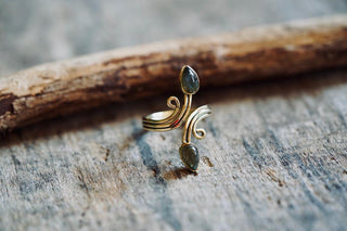 Labradorite Spiral Brass Ring Adjustable Ring, One size bohemian Stone Ring for Her