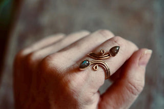 Labradorite Spiral Brass Ring Adjustable Ring, One size bohemian Stone Ring for Her
