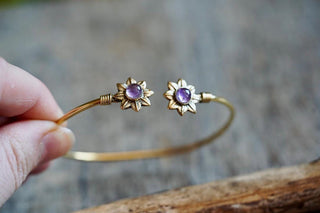 Amethyst Flower Bracelet, Boho Bangle for Women, Bohemian Gift for Her