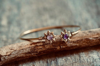Amethyst Flower Bracelet, Boho Bangle for Women, Bohemian Gift for Her