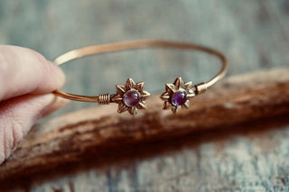 Amethyst Flower Bracelet, Boho Bangle for Women, Bohemian Gift for Her