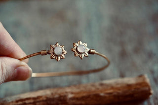 Rose Quartz Flower Bracelet, Boho Bangle for Women, Bohemian Gift for Her