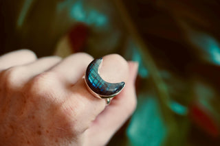 Chunky Moon Labradorite Silver Ring, Boho Ring, Spiritual Gift for Her