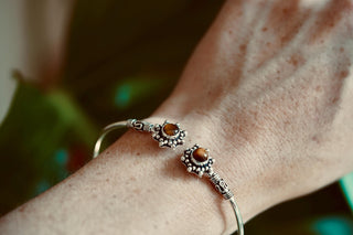 Tiger Eye Silver Bangle, Bali Style Silver Bracelet, Boho Bangle, Bohemian Silver Bracelet