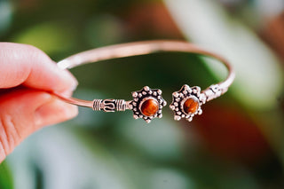 Tiger Eye Silver Bangle, Bali Style Silver Bracelet, Boho Bangle, Bohemian Silver Bracelet