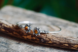 Tiger Eye Silver Bangle, Bali Style Silver Bracelet, Boho Bangle, Bohemian Silver Bracelet