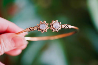 Moonstone Bangle Bali Flower Brass Bracelet, Boho Bangle, Bohemian Brass Bracelet