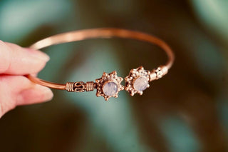 Moonstone Bangle Bali Flower Brass Bracelet, Boho Bangle, Bohemian Brass Bracelet