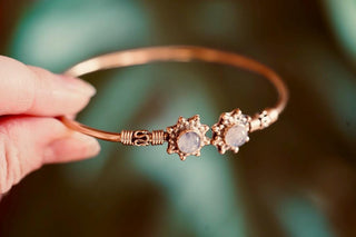 Moonstone Bangle Bali Flower Brass Bracelet, Boho Bangle, Bohemian Brass Bracelet