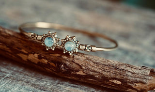 Moonstone Bangle Bali Flower Brass Bracelet, Boho Bangle, Bohemian Brass Bracelet