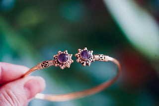 Boho Brass Bracelet Amethyst, Women's Ethnic Bangle, Amethyst Gift