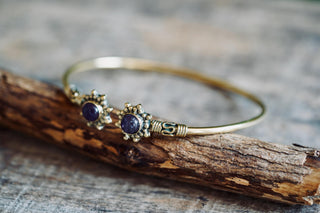 Boho Brass Bracelet Amethyst, Women's Ethnic Bangle, Amethyst Gift