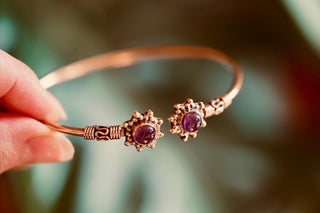 Boho Brass Bracelet Amethyst, Women's Ethnic Bangle, Amethyst Gift