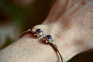 Boho Brass Bracelet Amethyst, Women's Ethnic Bangle, Amethyst Gift