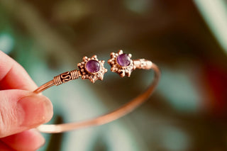 Boho Brass Bracelet Amethyst, Women's Ethnic Bangle, Amethyst Gift