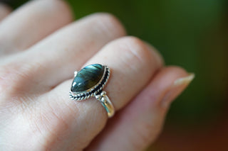 Chunky Labradorite Silver Ring, Non Tarnish Silver Plated Womens Ring, Boho Ring Ethnic Style Jewellery