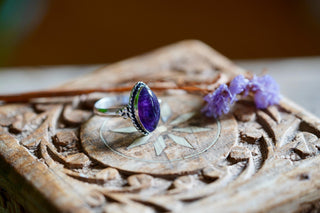 Chunky Amethyst Silver Ring, Non Tarnish Silver Plated Women's Ring, Boho Ring Ethnic Style Jewellery