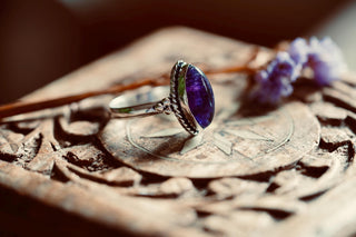 Chunky Amethyst Silver Ring, Non Tarnish Silver Plated Women's Ring, Boho Ring Ethnic Style Jewellery