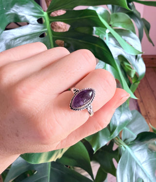 Chunky Amethyst Silver Ring, Non Tarnish Silver Plated Women's Ring, Boho Ring Ethnic Style Jewellery